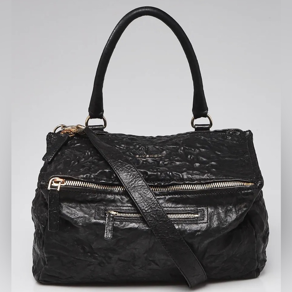 GIVENCHY Black Wrinkled Sheepskin Leather Medium Pandora Bag